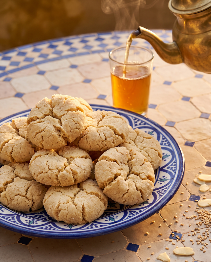Ghriba bahla, biscoito rústico marroquino cheio de rachaduras