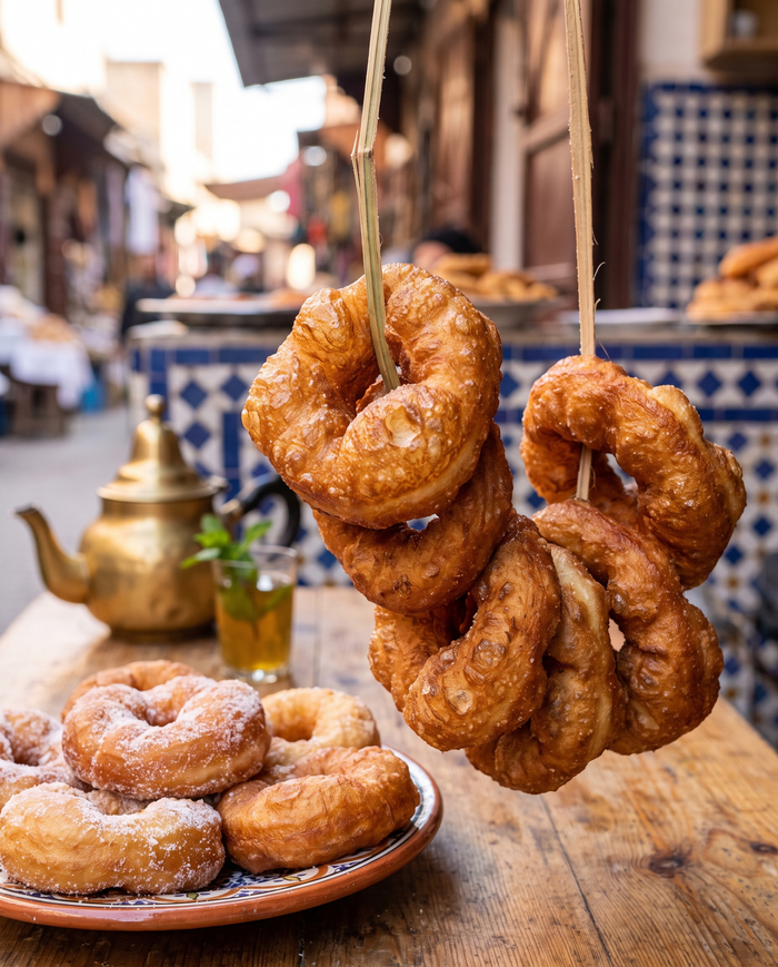 Sfenj, rosquinha frita marroquina servida quente