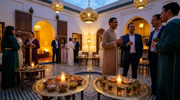 Coquetel marroquino para recepção — canapés e chá de hortelã